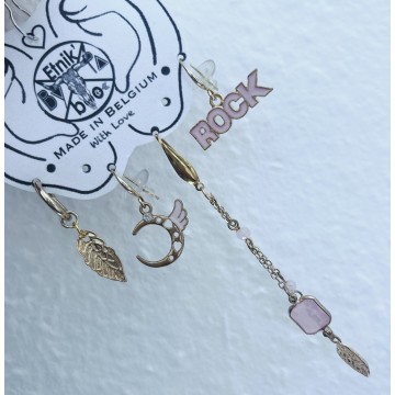 Boucles d'oreilles doré asymétrique rock pink gold.