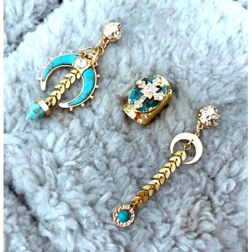 Boucles d'oreilles turquoise et doré corne.