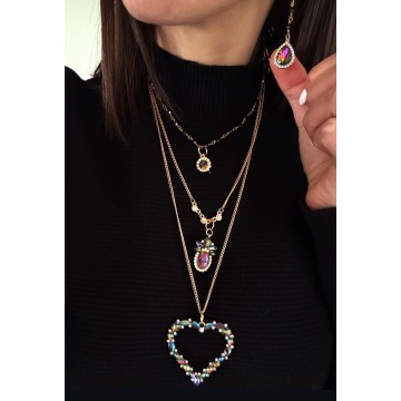 Collier bohème multi-rangs multi reflets coeur.